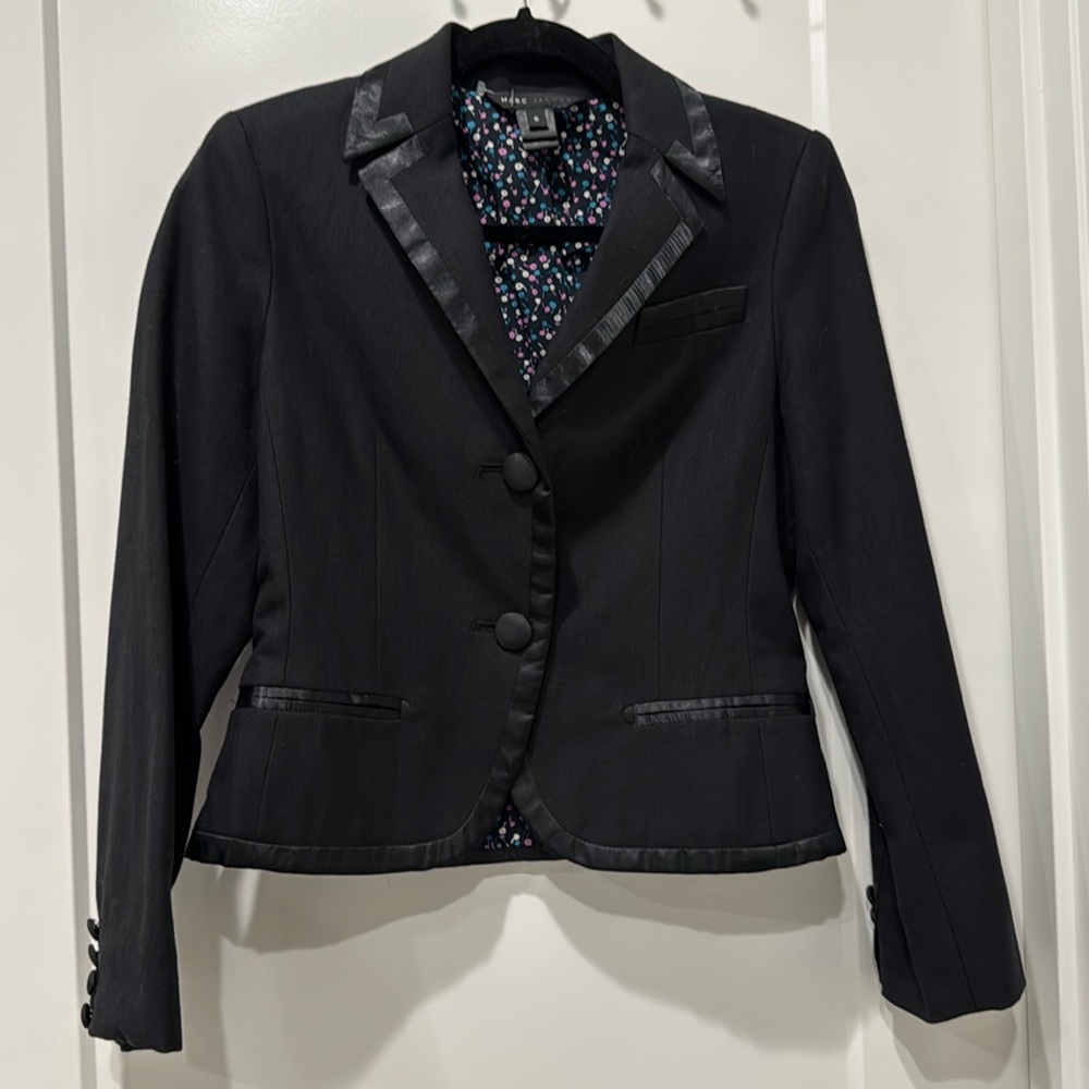 Marc Jacobs black blazer floral lined jacket cotton wool blend
